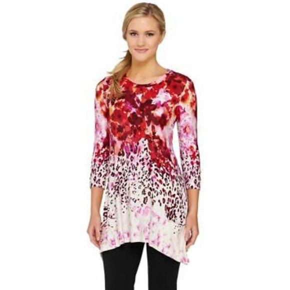 LOGO Lori Goldstein Floral Animal Print Tunic Top